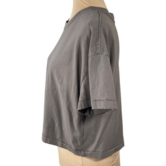 Nuuds Cropped T-Shirt Taupe Size L Large Crew Neck Short Sleeve - Picture 2 of 7